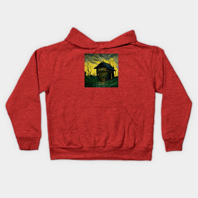 Starry Night Above The Shrieking Shack Kids Hoodie by Grassroots Green